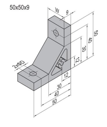 Úhelník 90°, 50x50x9 mm